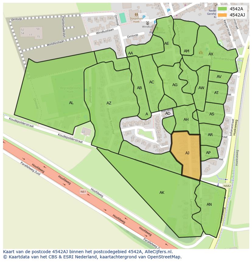 Afbeelding van het postcodegebied 4542 AJ op de kaart.