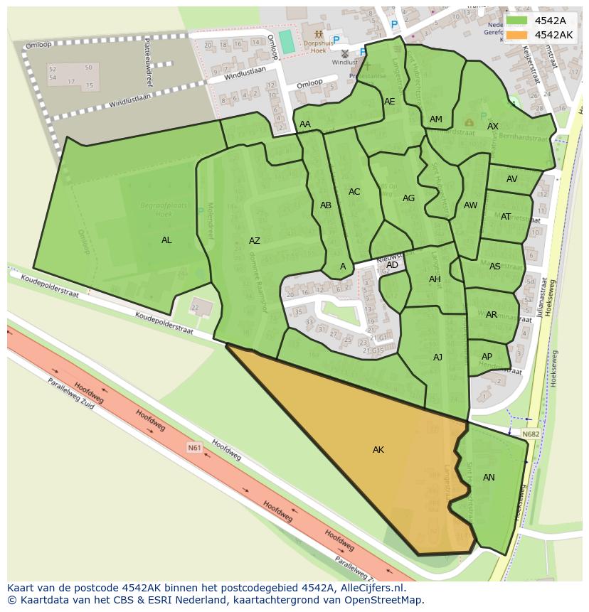 Afbeelding van het postcodegebied 4542 AK op de kaart.