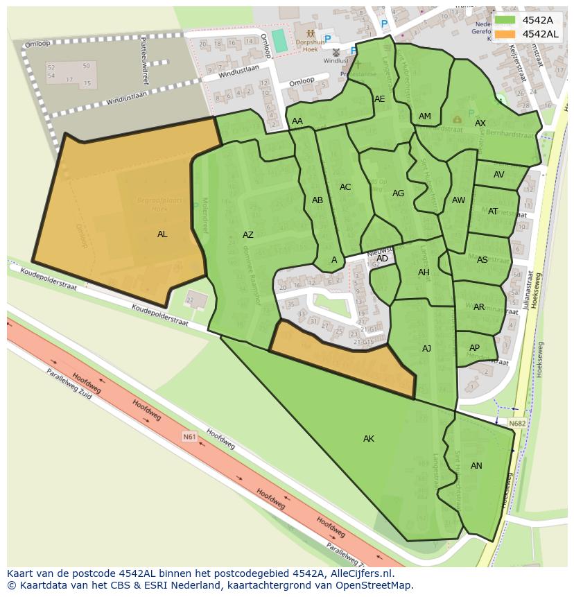 Afbeelding van het postcodegebied 4542 AL op de kaart.