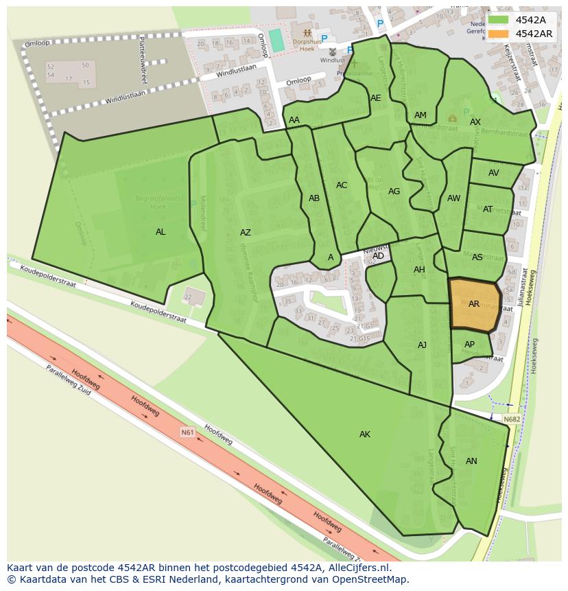 Afbeelding van het postcodegebied 4542 AR op de kaart.