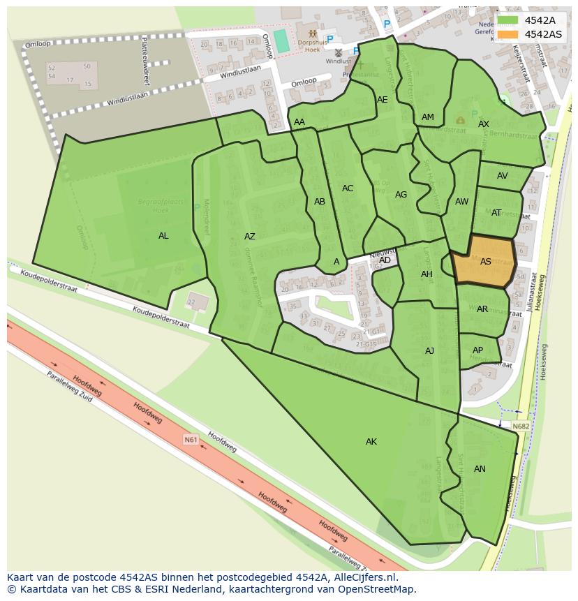 Afbeelding van het postcodegebied 4542 AS op de kaart.