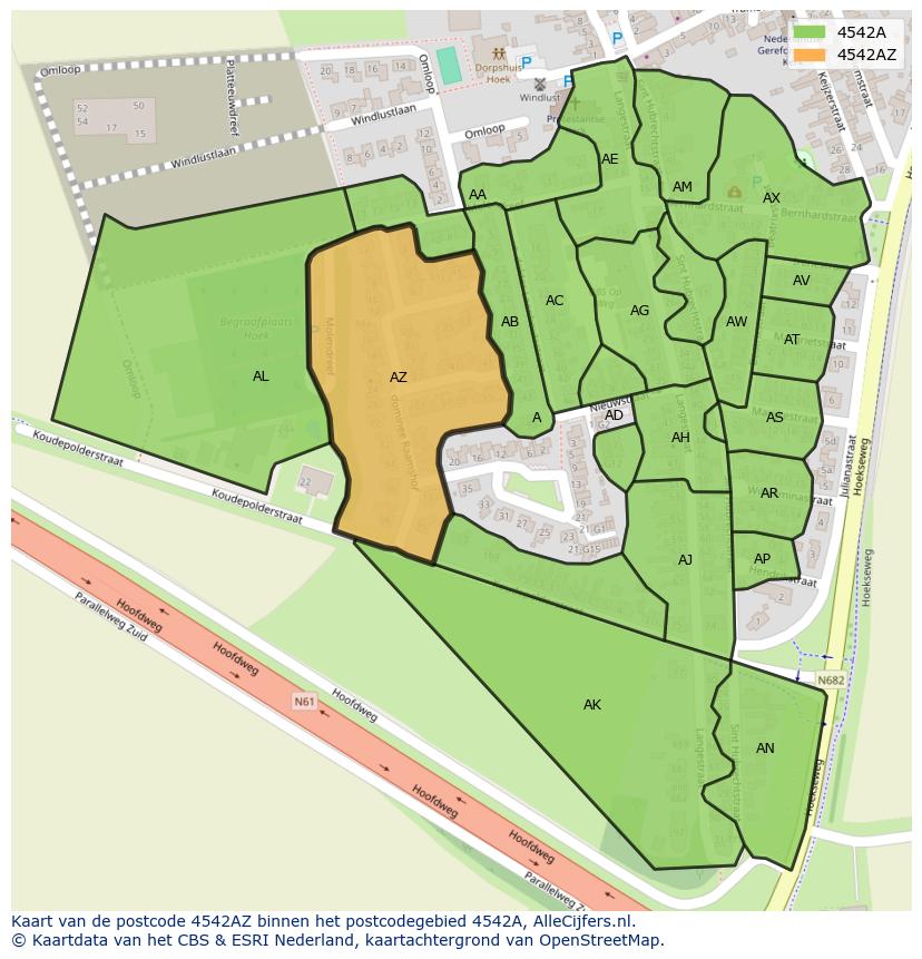 Afbeelding van het postcodegebied 4542 AZ op de kaart.