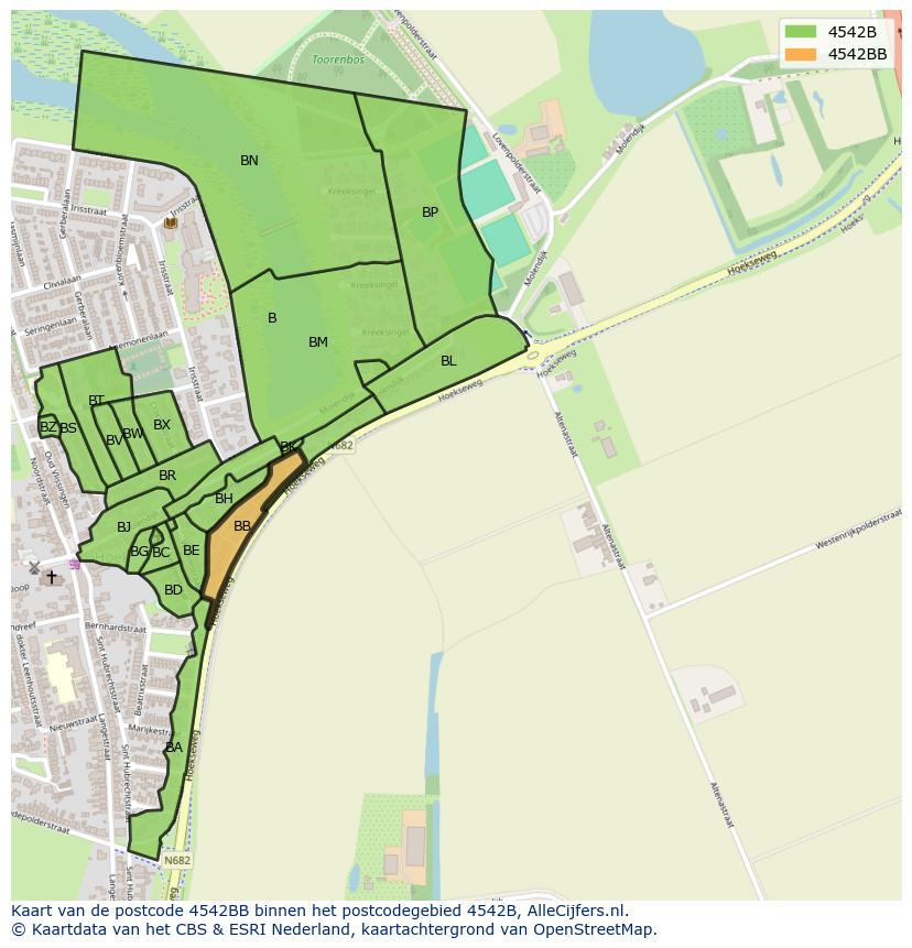 Afbeelding van het postcodegebied 4542 BB op de kaart.