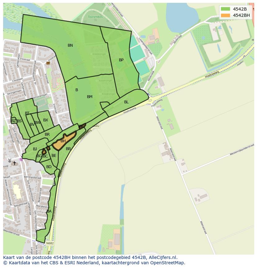 Afbeelding van het postcodegebied 4542 BH op de kaart.