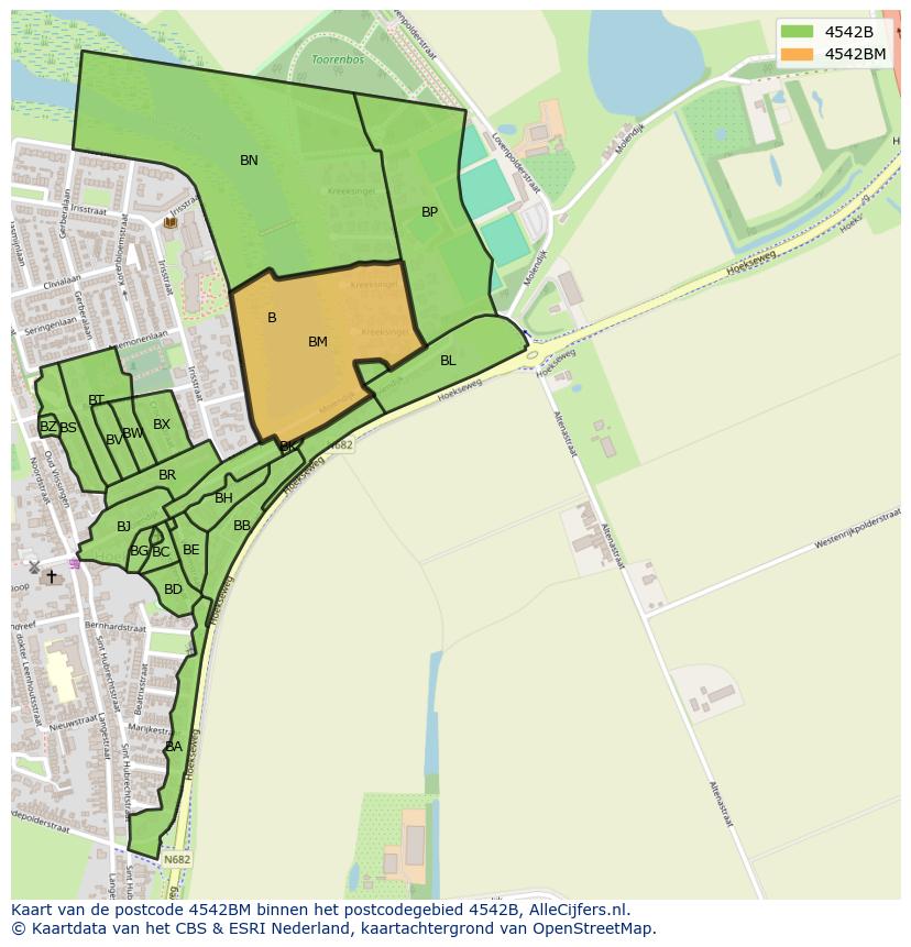 Afbeelding van het postcodegebied 4542 BM op de kaart.