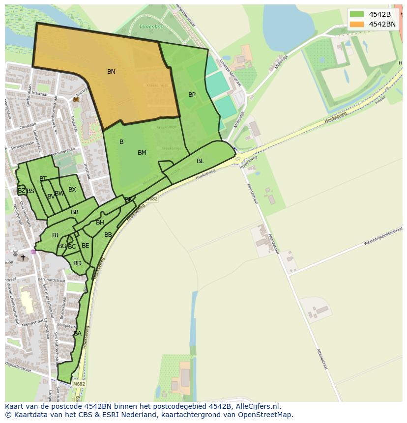Afbeelding van het postcodegebied 4542 BN op de kaart.
