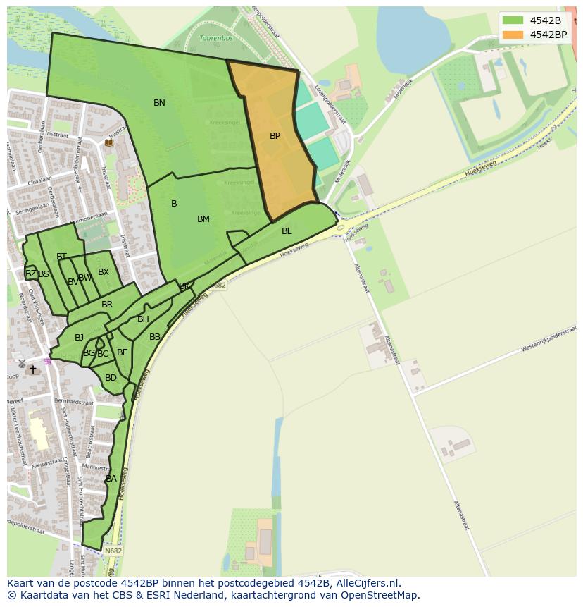 Afbeelding van het postcodegebied 4542 BP op de kaart.