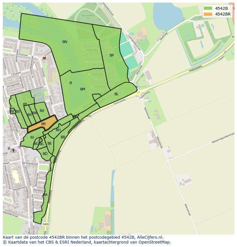 Afbeelding van het postcodegebied 4542 BR op de kaart.