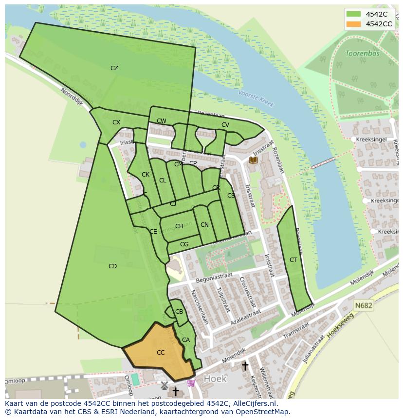 Afbeelding van het postcodegebied 4542 CC op de kaart.