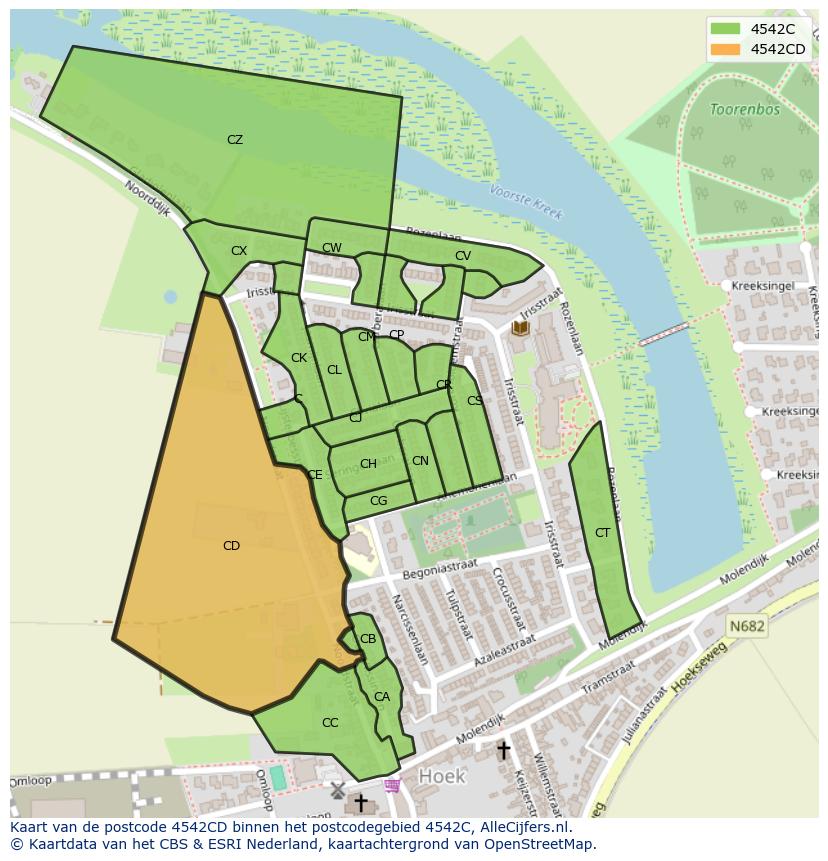 Afbeelding van het postcodegebied 4542 CD op de kaart.