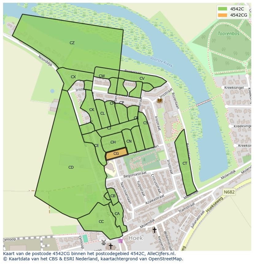 Afbeelding van het postcodegebied 4542 CG op de kaart.