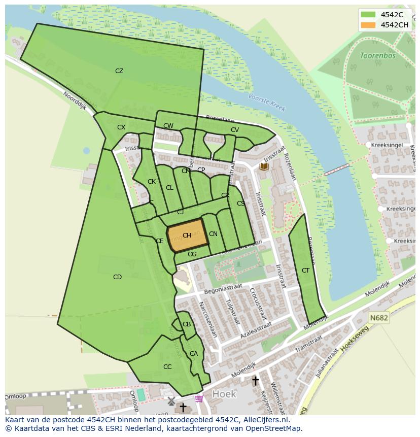 Afbeelding van het postcodegebied 4542 CH op de kaart.