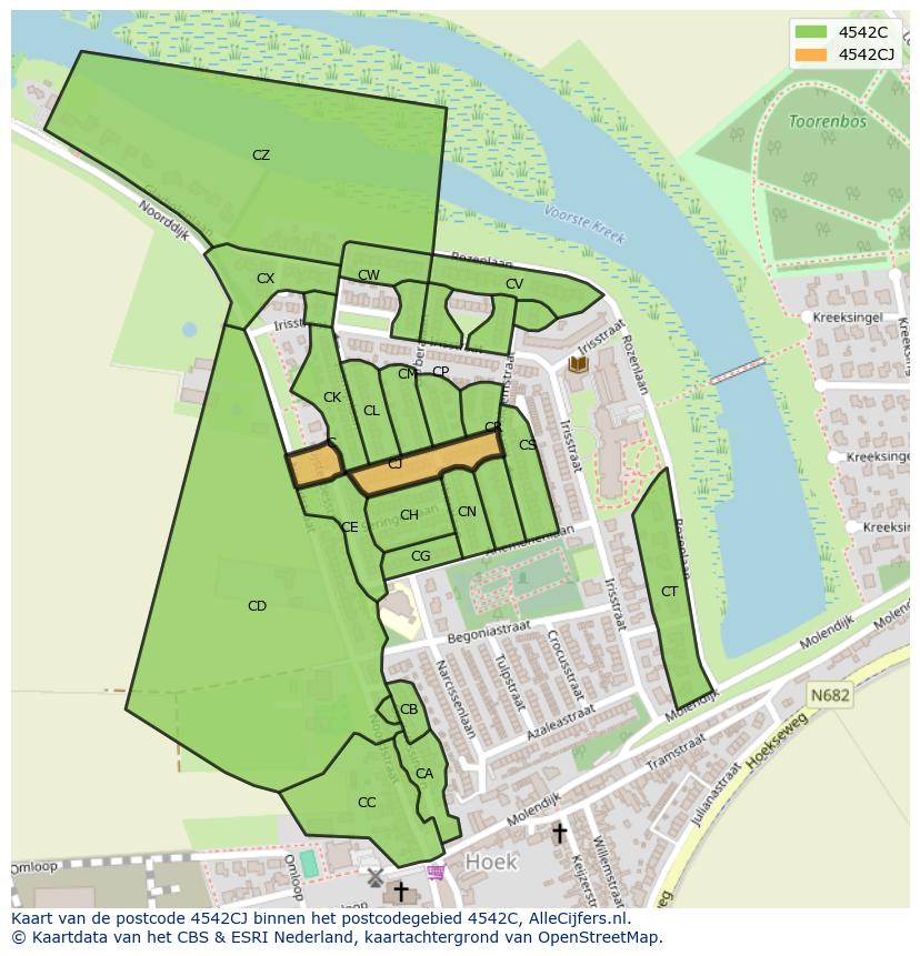 Afbeelding van het postcodegebied 4542 CJ op de kaart.