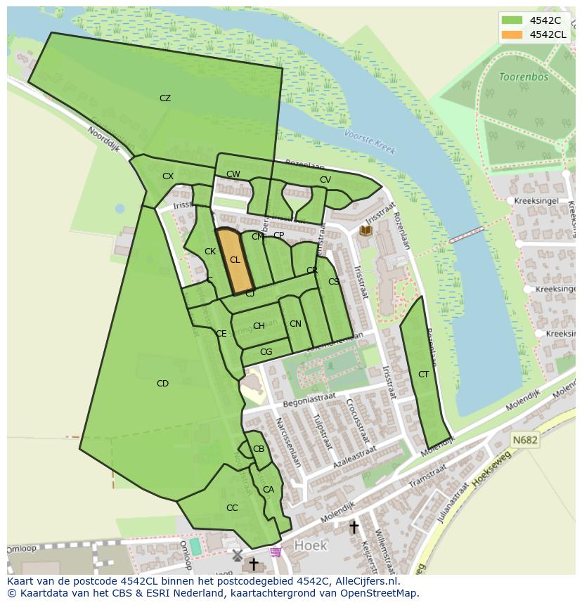 Afbeelding van het postcodegebied 4542 CL op de kaart.