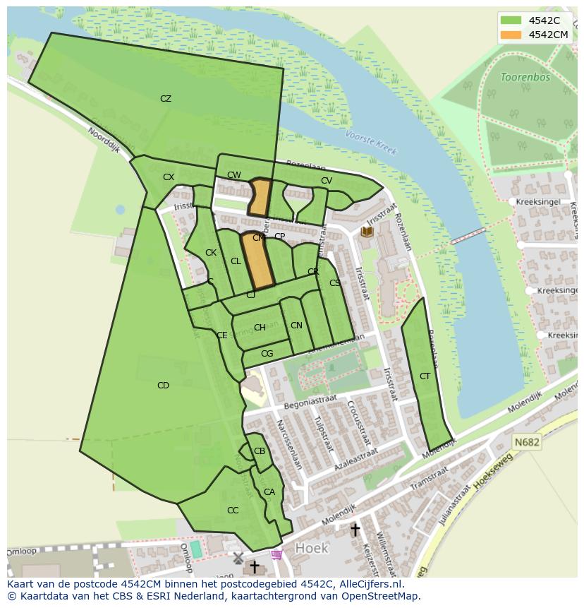 Afbeelding van het postcodegebied 4542 CM op de kaart.