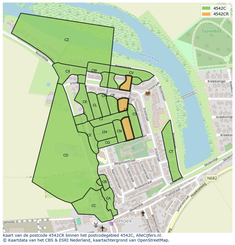 Afbeelding van het postcodegebied 4542 CR op de kaart.