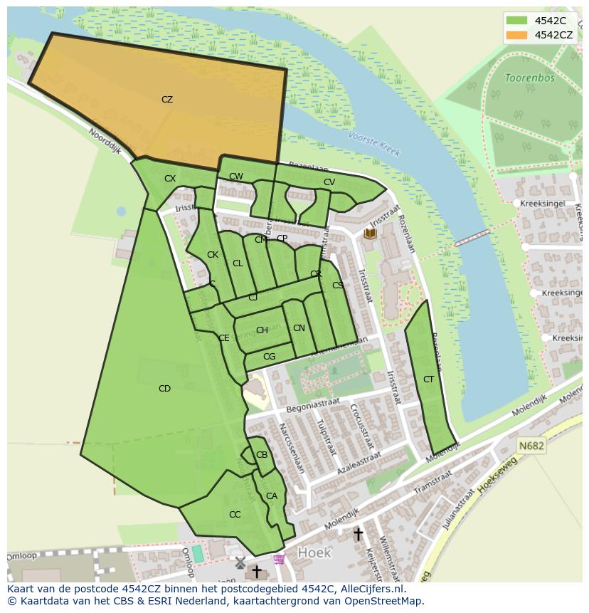 Afbeelding van het postcodegebied 4542 CZ op de kaart.