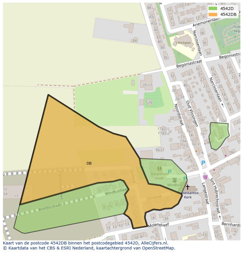 Afbeelding van het postcodegebied 4542 DB op de kaart.