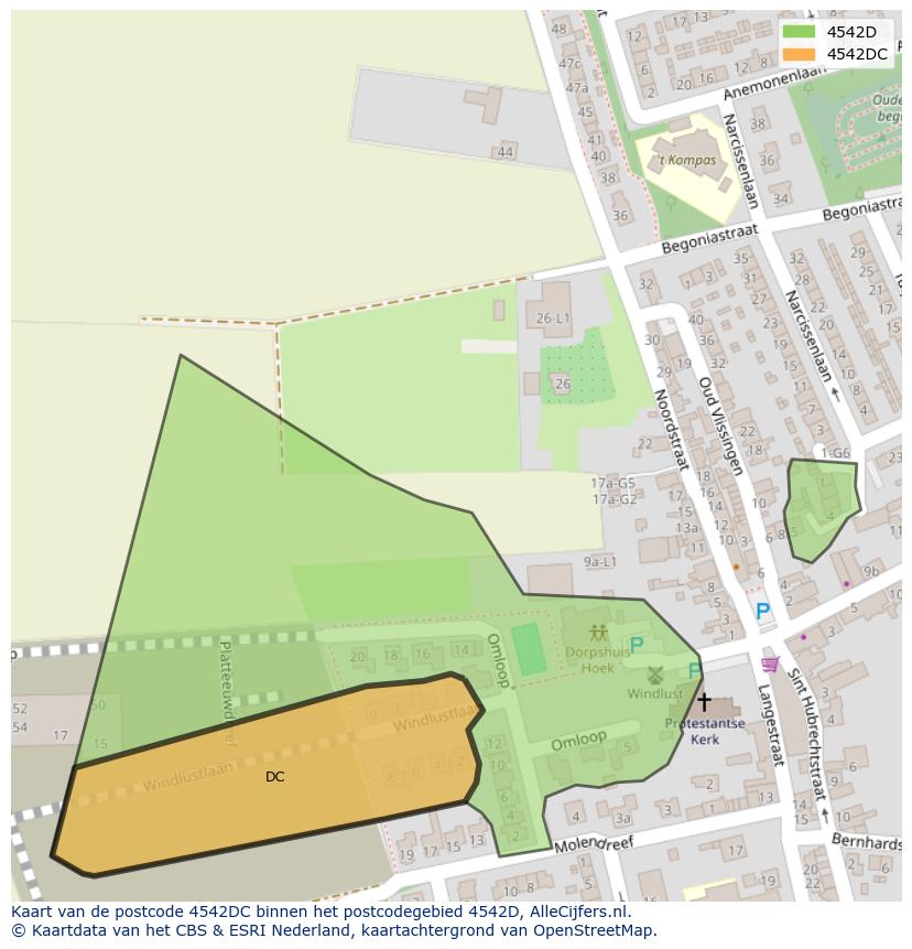 Afbeelding van het postcodegebied 4542 DC op de kaart.