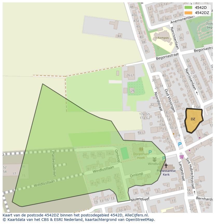 Afbeelding van het postcodegebied 4542 DZ op de kaart.