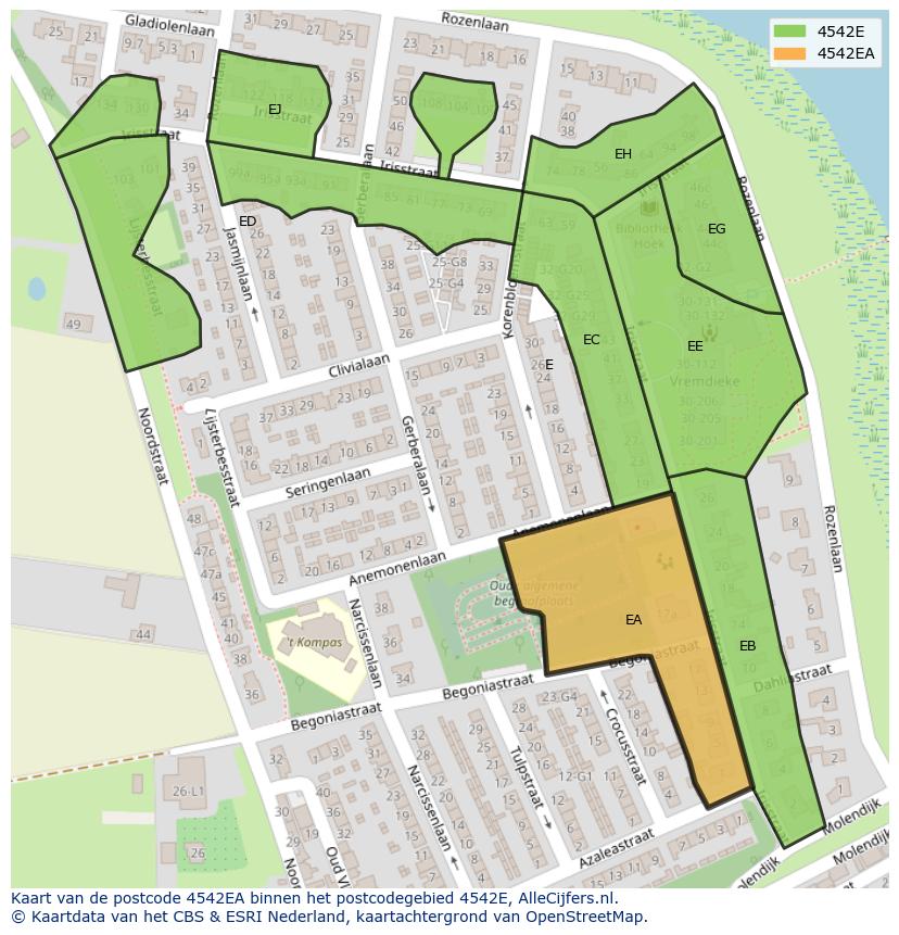 Afbeelding van het postcodegebied 4542 EA op de kaart.