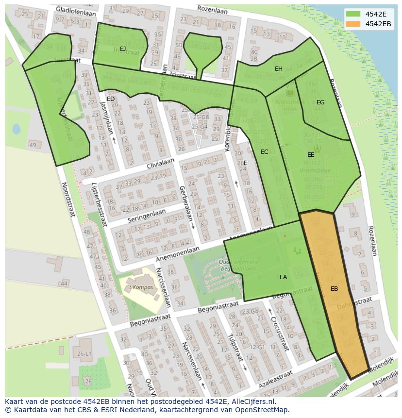 Afbeelding van het postcodegebied 4542 EB op de kaart.