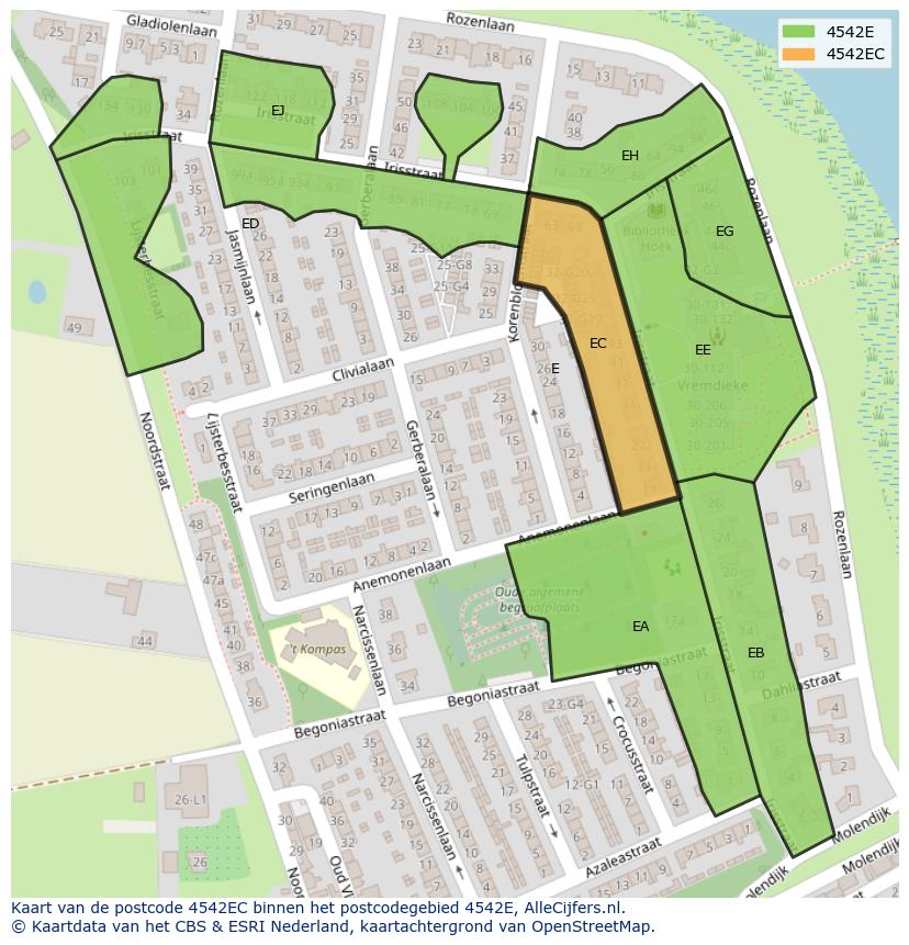 Afbeelding van het postcodegebied 4542 EC op de kaart.