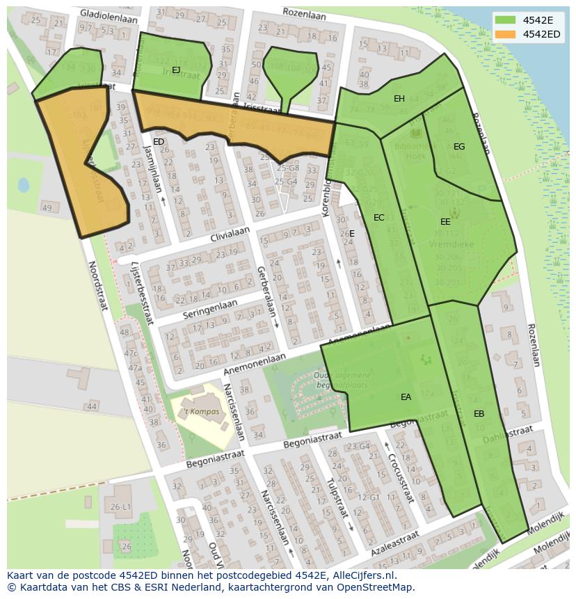 Afbeelding van het postcodegebied 4542 ED op de kaart.