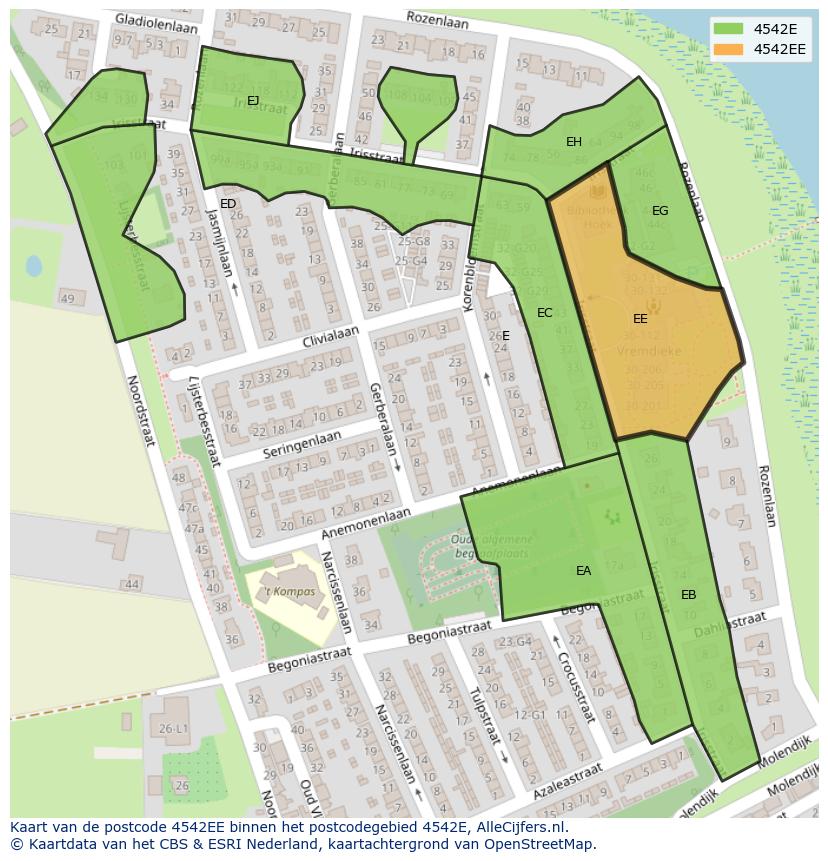 Afbeelding van het postcodegebied 4542 EE op de kaart.
