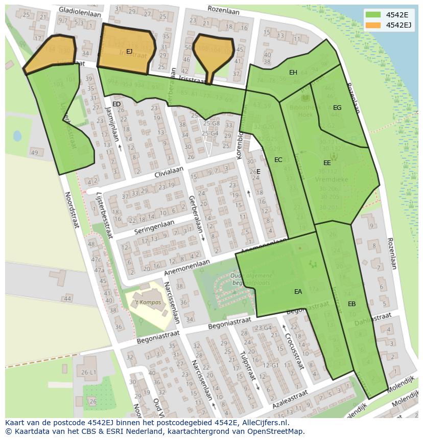 Afbeelding van het postcodegebied 4542 EJ op de kaart.