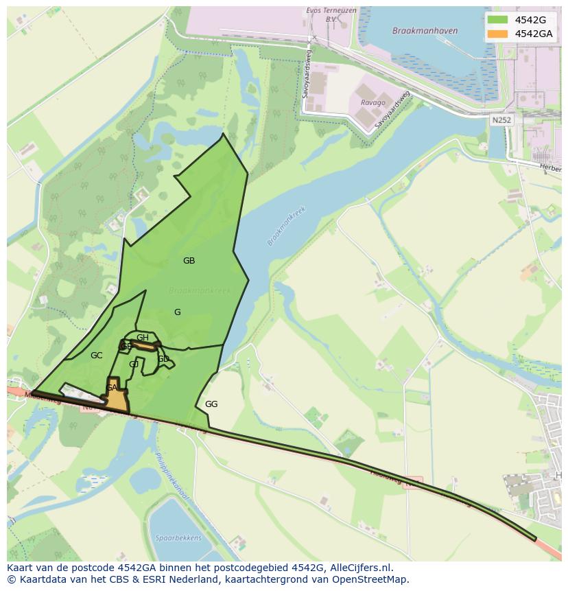 Afbeelding van het postcodegebied 4542 GA op de kaart.