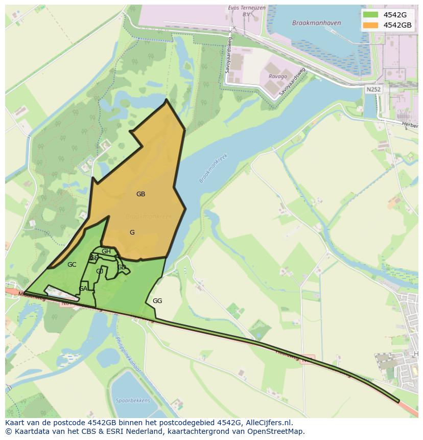 Afbeelding van het postcodegebied 4542 GB op de kaart.