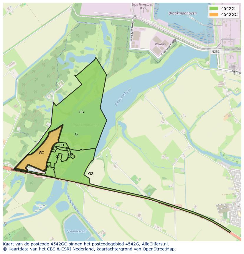 Afbeelding van het postcodegebied 4542 GC op de kaart.