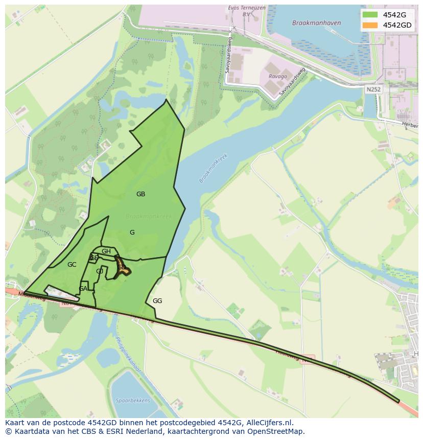 Afbeelding van het postcodegebied 4542 GD op de kaart.