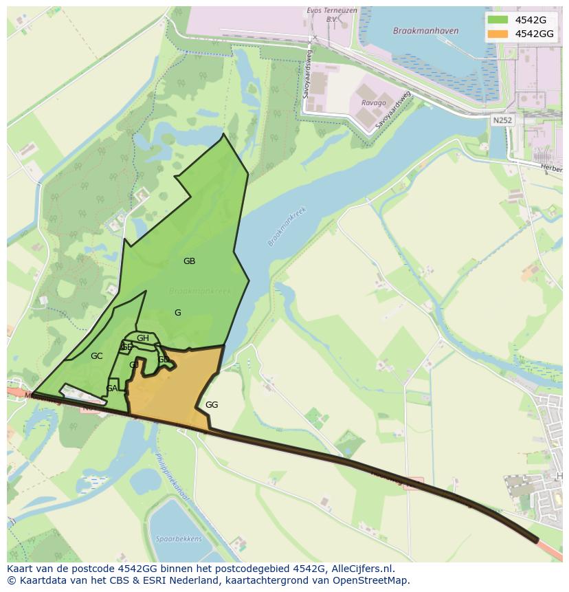 Afbeelding van het postcodegebied 4542 GG op de kaart.