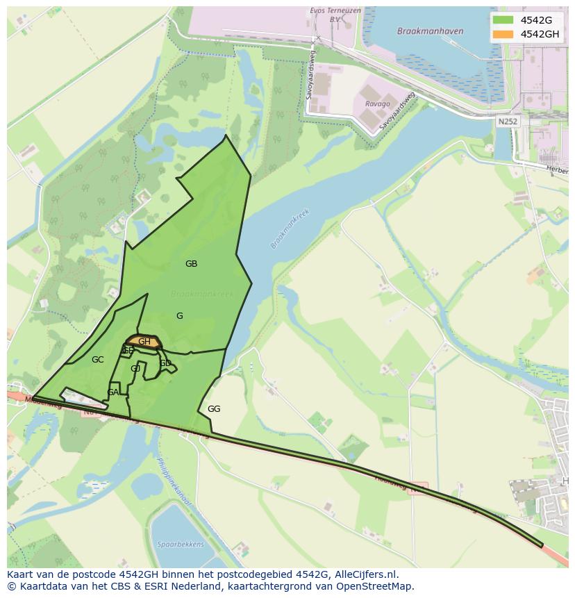 Afbeelding van het postcodegebied 4542 GH op de kaart.