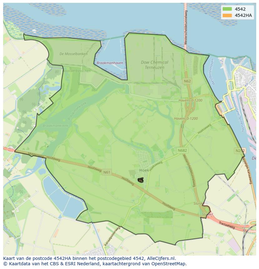 Afbeelding van het postcodegebied 4542 HA op de kaart.