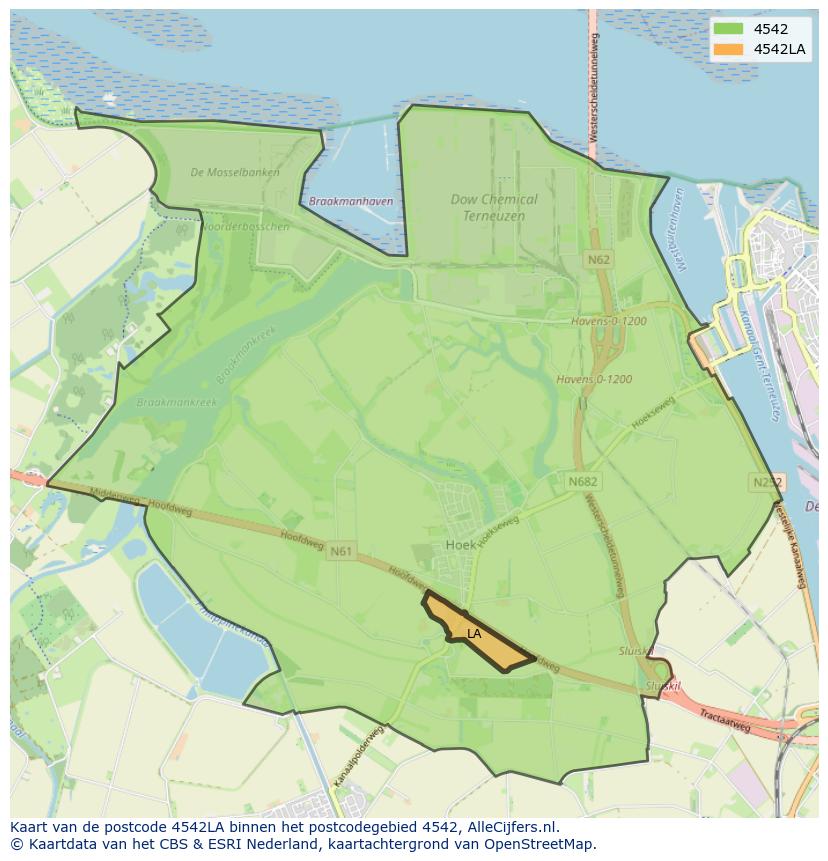 Afbeelding van het postcodegebied 4542 LA op de kaart.