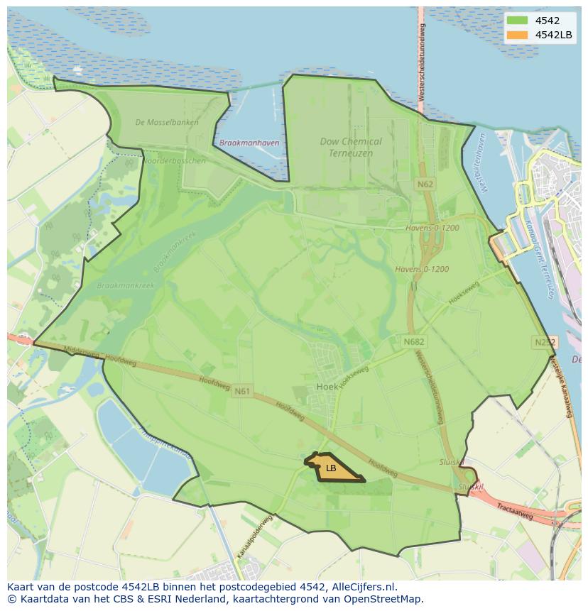 Afbeelding van het postcodegebied 4542 LB op de kaart.