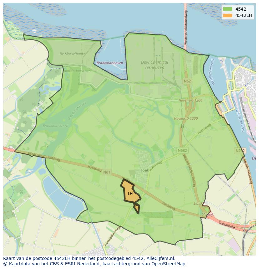 Afbeelding van het postcodegebied 4542 LH op de kaart.