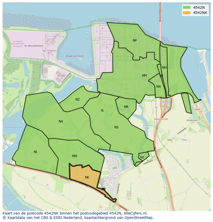 Afbeelding van het postcodegebied 4542 NK op de kaart.