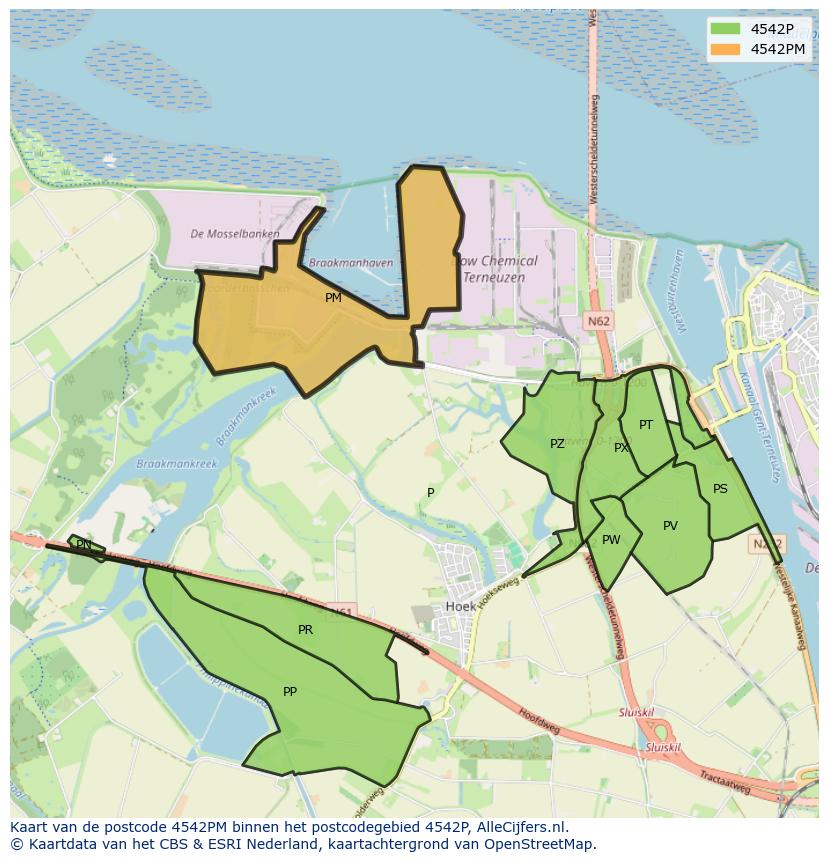 Afbeelding van het postcodegebied 4542 PM op de kaart.