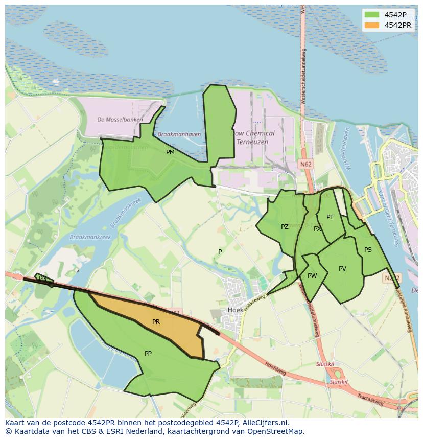 Afbeelding van het postcodegebied 4542 PR op de kaart.
