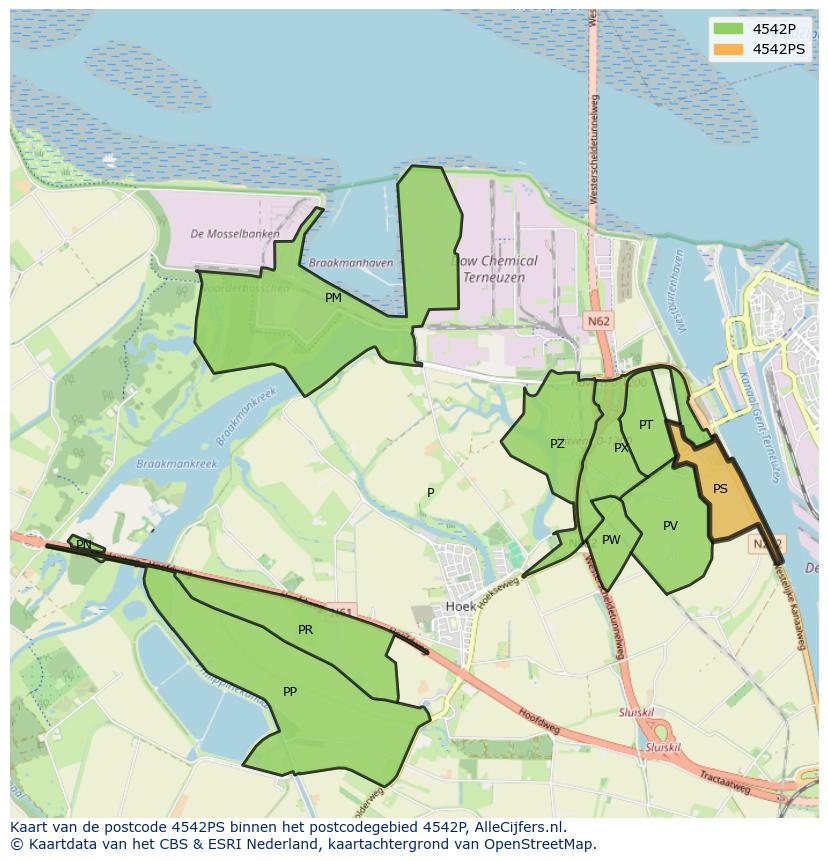 Afbeelding van het postcodegebied 4542 PS op de kaart.