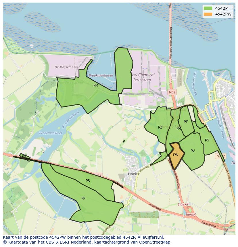 Afbeelding van het postcodegebied 4542 PW op de kaart.