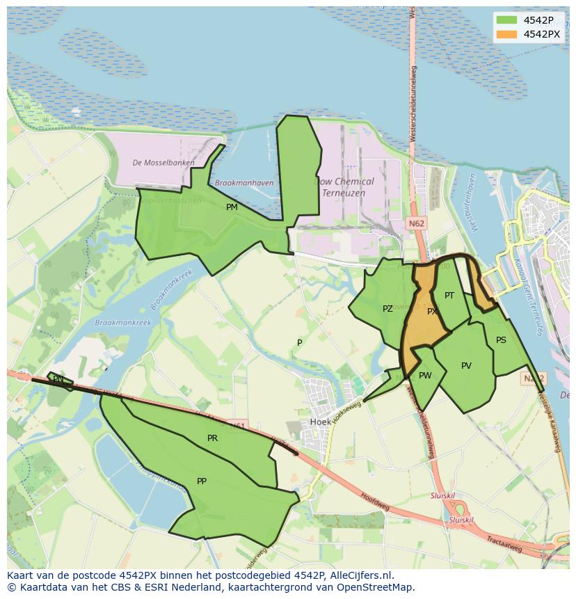 Afbeelding van het postcodegebied 4542 PX op de kaart.