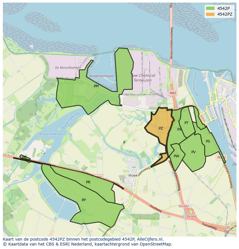Afbeelding van het postcodegebied 4542 PZ op de kaart.