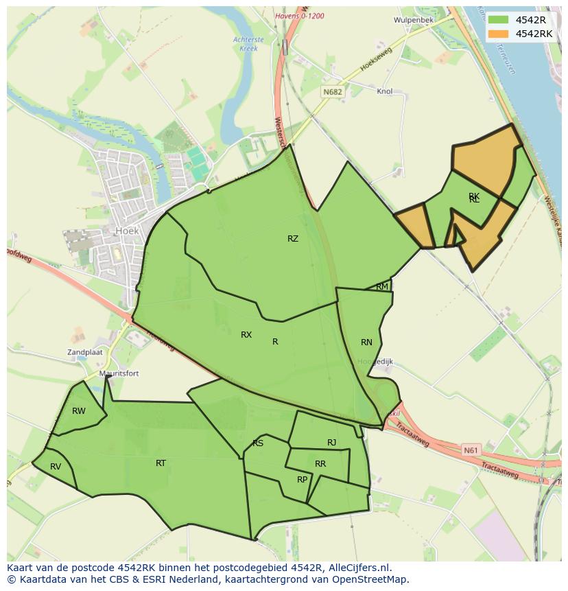 Afbeelding van het postcodegebied 4542 RK op de kaart.