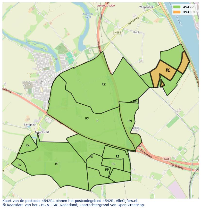 Afbeelding van het postcodegebied 4542 RL op de kaart.