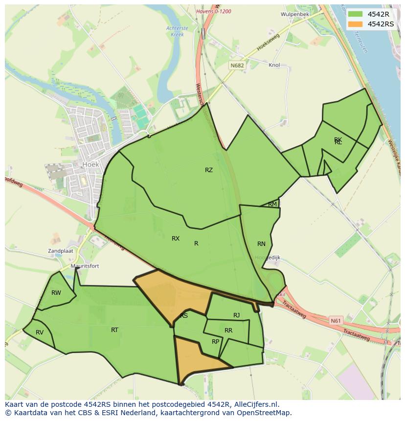 Afbeelding van het postcodegebied 4542 RS op de kaart.